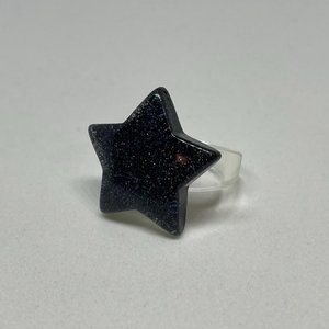 Black Holographic Glitter Star Cocktail Ring